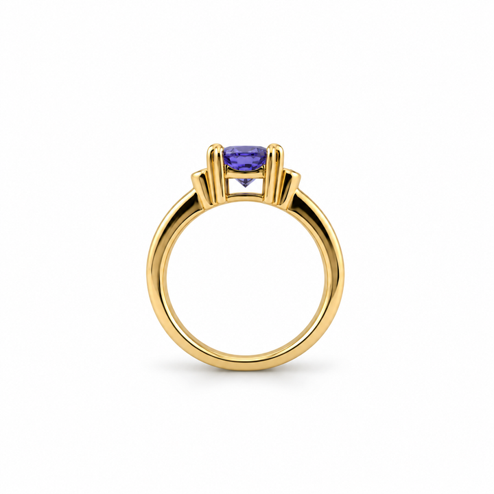 14K White Gold Diamond & Tanzanite Three-Stone Ring ~ 2 Ct