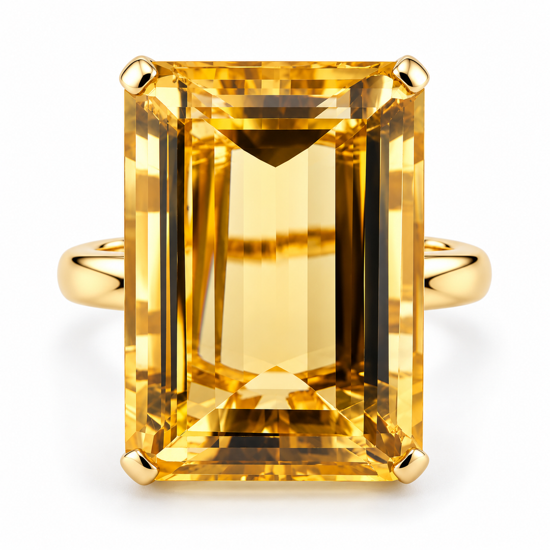 14K Yellow Gold Citrine Statement Ring ~ 80 Ct