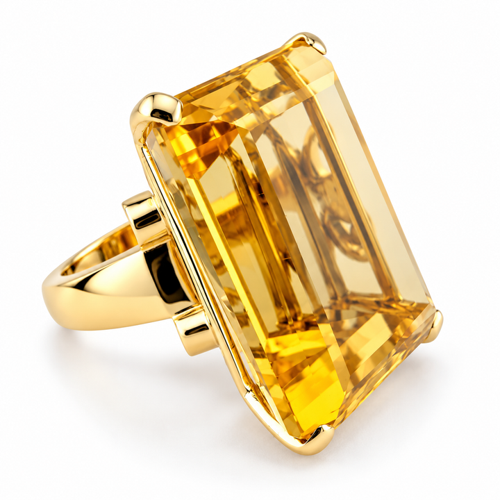 14K Yellow Gold Citrine Statement Ring ~ 80 Ct