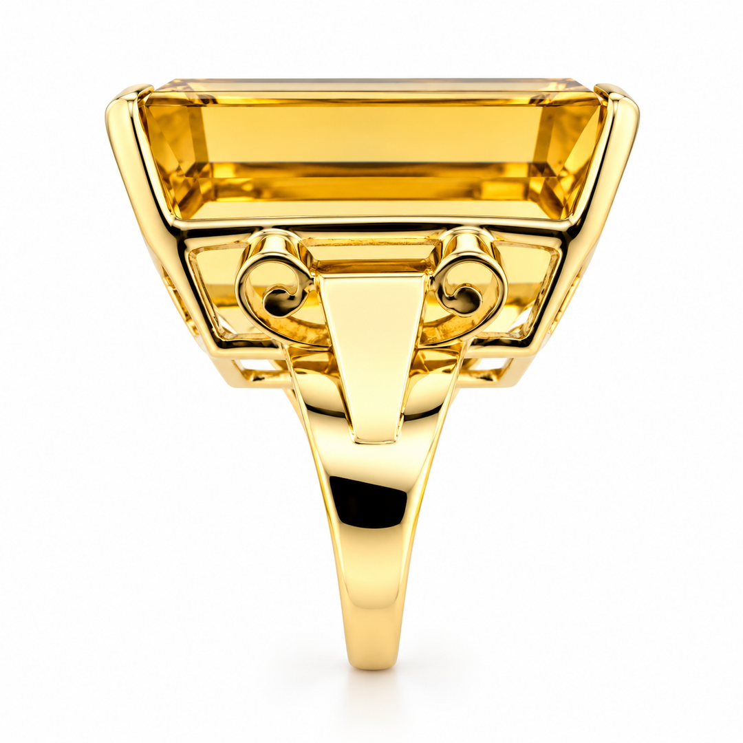 14K Yellow Gold Citrine Statement Ring ~ 80 Ct