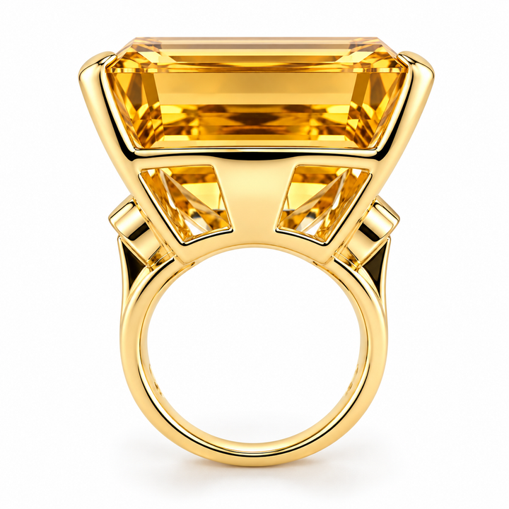 14K Yellow Gold Citrine Statement Ring ~ 80 Ct