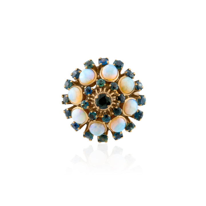 18K Yellow Vintage Opal & Sapphire Floral Cluster Ring ~ 5 ½ Ct