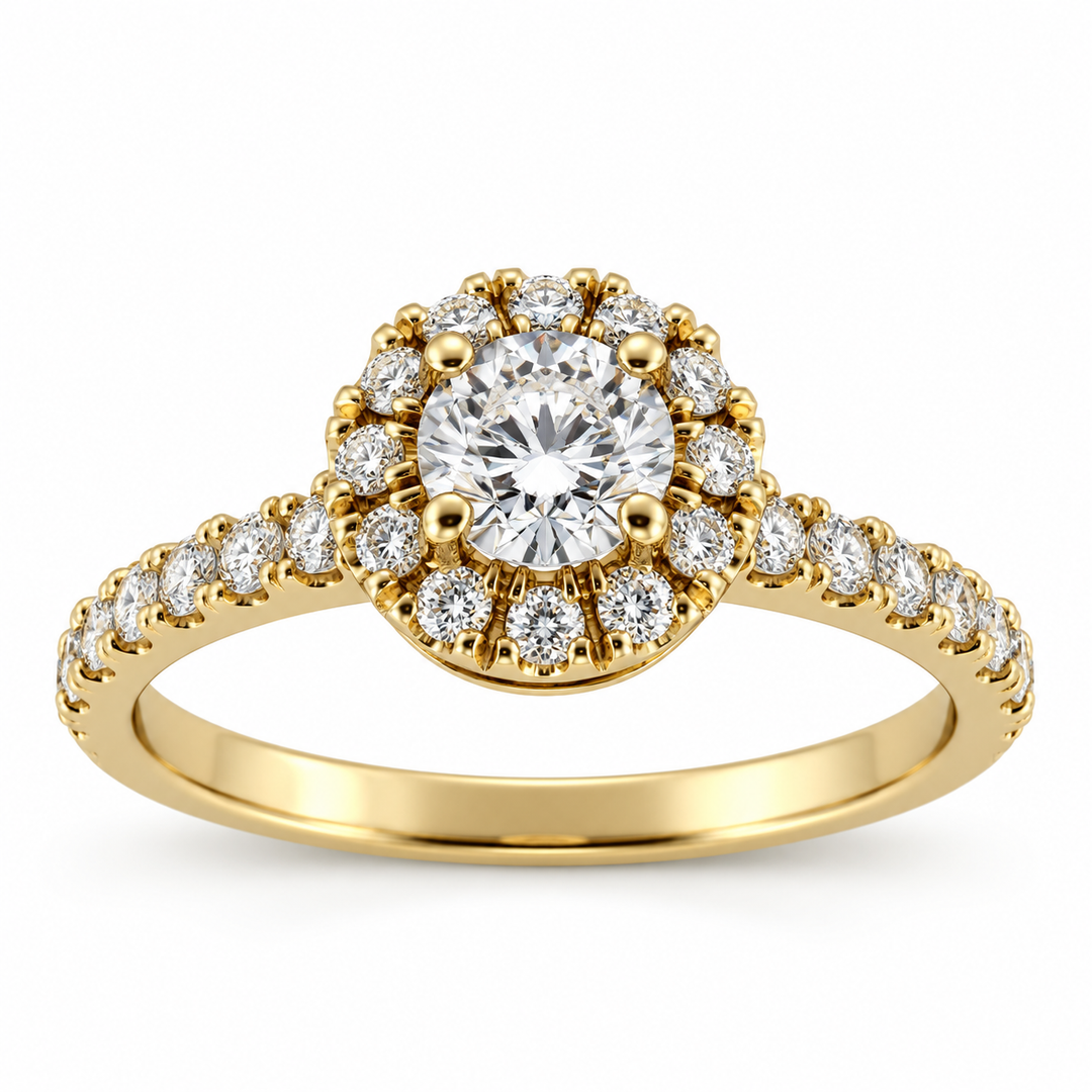 18K Yellow Gold Diamond Engagement Ring ~ 3/4 Ct