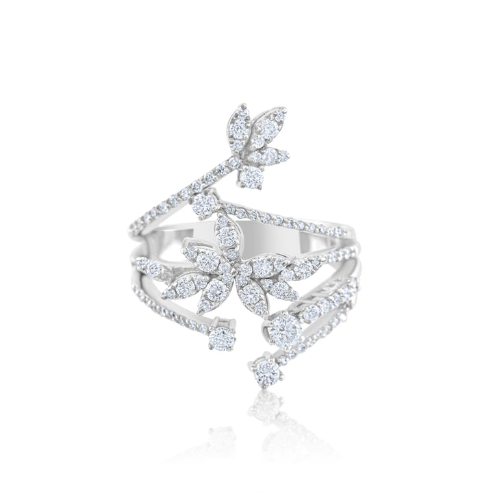 14K White Gold Diamond Cocktail Bypass Ring ~ 1 ¼ Ct