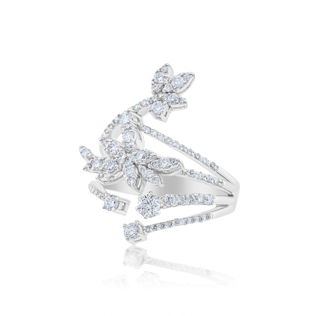 14K White Gold Diamond Cocktail Bypass Ring ~ 1 ¼ Ct