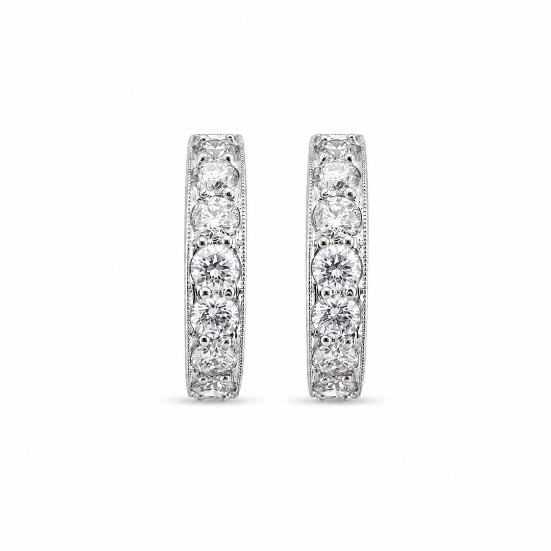 18K White Gold Diamond Huggies Earrings ~1 ½ Ct