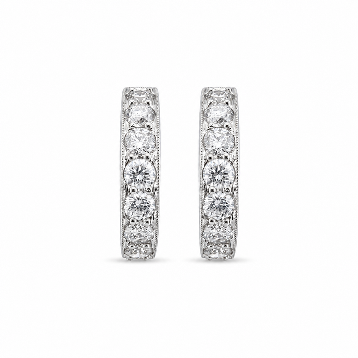 18K White Gold Diamond Huggies Earrings ~1 ½ Ct