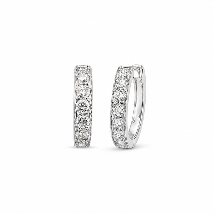 18K White Gold Diamond Huggies Earrings ~1 ½ Ct
