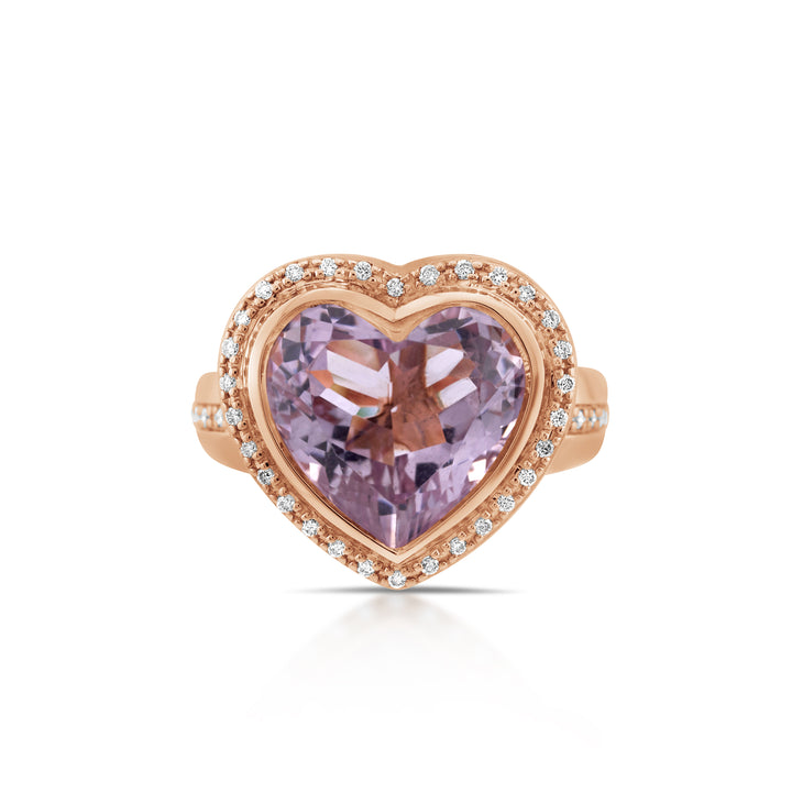 14K Rose Gold Diamond Halo Amethyst Statement Ring ~ 6 Ct