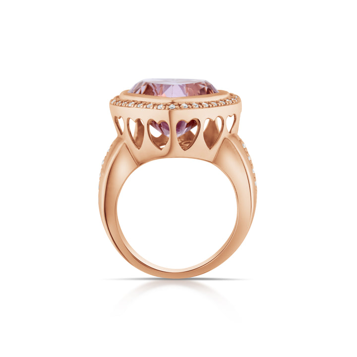 14K Rose Gold Diamond Halo Amethyst Statement Ring ~ 6 Ct