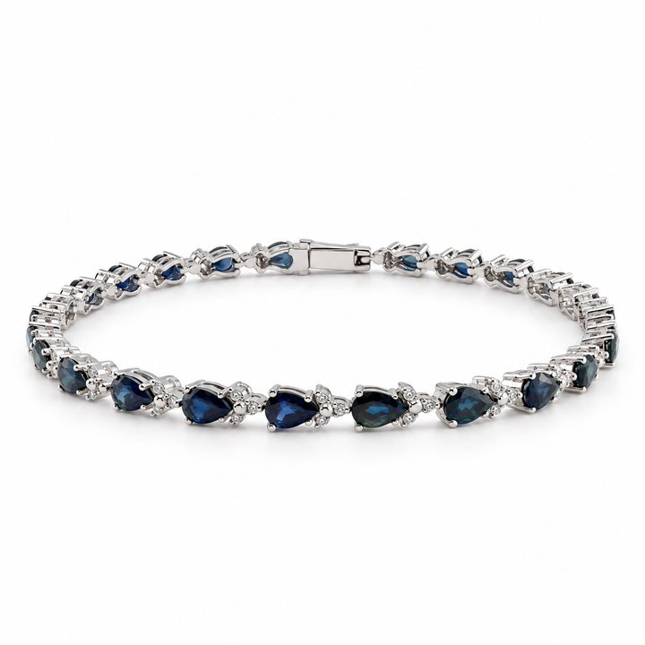 14K White Gold Diamond & Sapphire Tennis Bracelet ~ 9 Ct