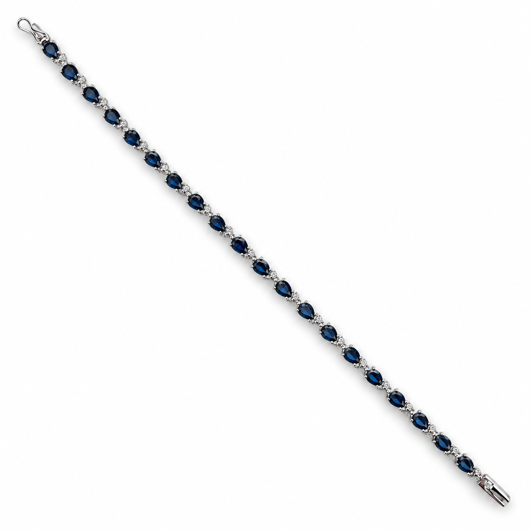 14K White Gold Diamond & Sapphire Tennis Bracelet ~ 9 Ct