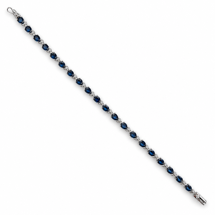 14K White Gold Diamond & Sapphire Tennis Bracelet ~ 9 Ct