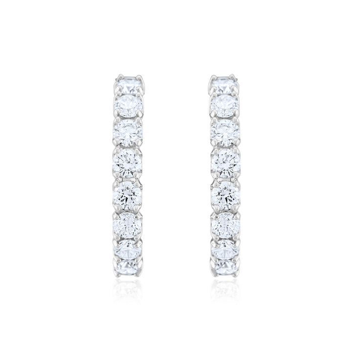 14K White Gold Diamond Oval Hoop Earrings ~ 2 ½ Ct