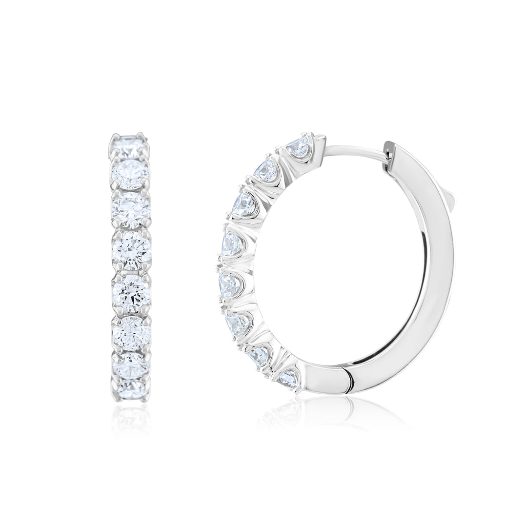 14K White Gold Diamond Oval Hoop Earrings ~ 2 ½ Ct