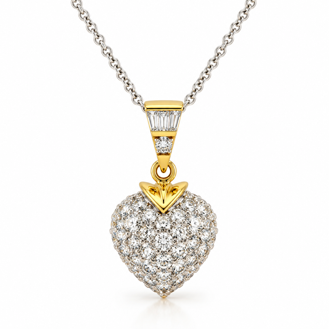 14K Two-Tone Gold Diamond Heart Pendant ~ 1 Ct