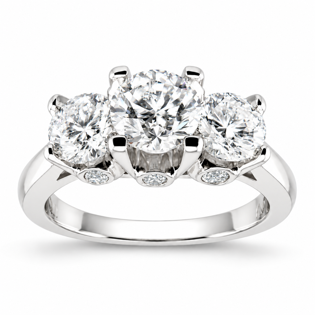 14K White Gold Three-Stone Diamond Ring ~ 1 ½ Ct