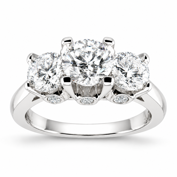 14K White Gold Three-Stone Diamond Ring ~ 1 ½ Ct