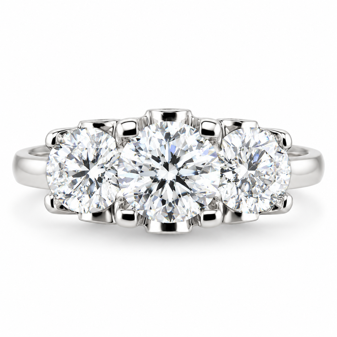 14K White Gold Three-Stone Diamond Ring ~ 1 ½ Ct
