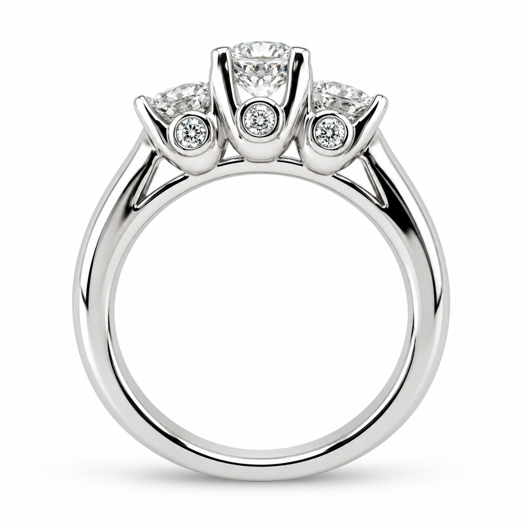 14K White Gold Three-Stone Diamond Ring ~ 1 ½ Ct