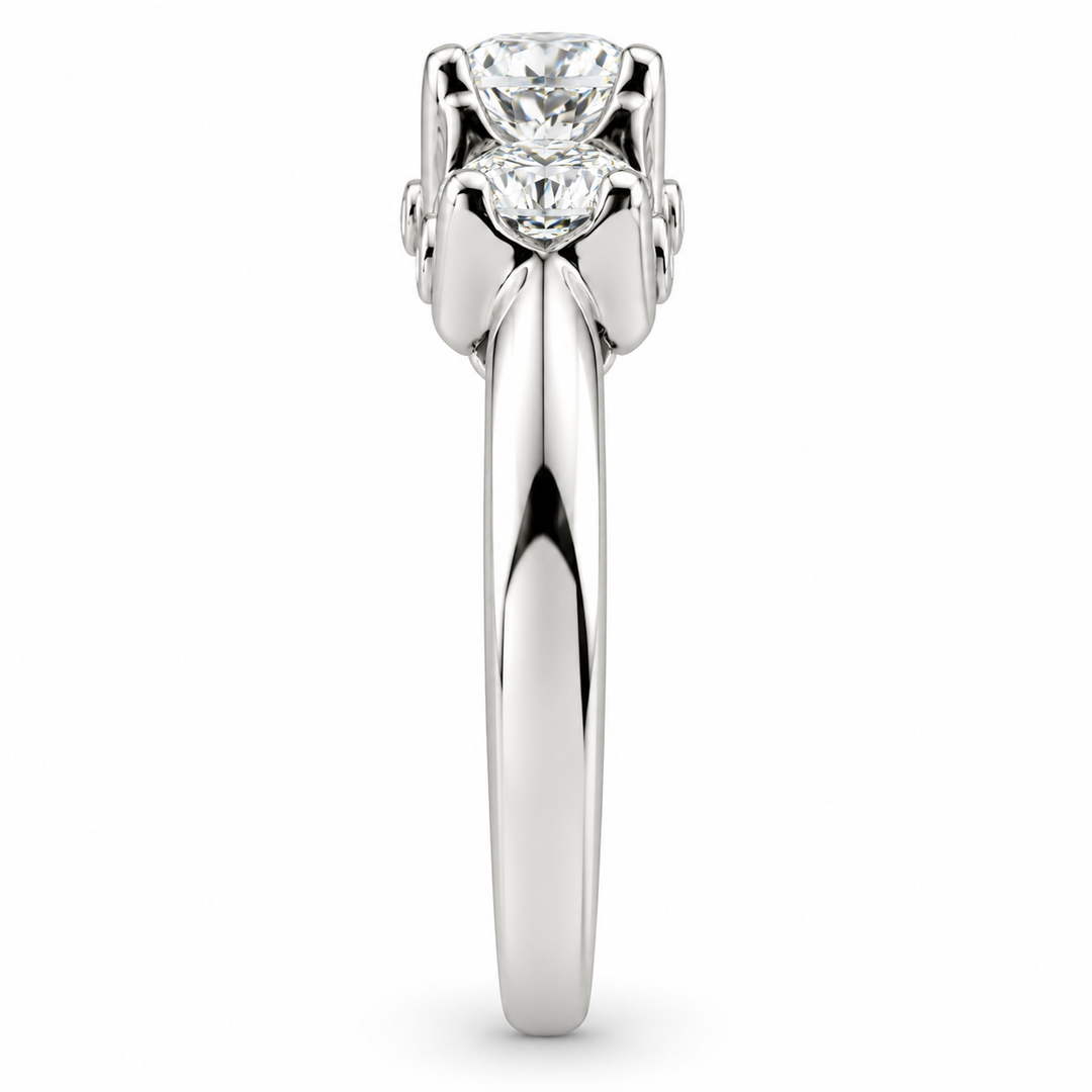 14K White Gold Three-Stone Diamond Ring ~ 1 ½ Ct