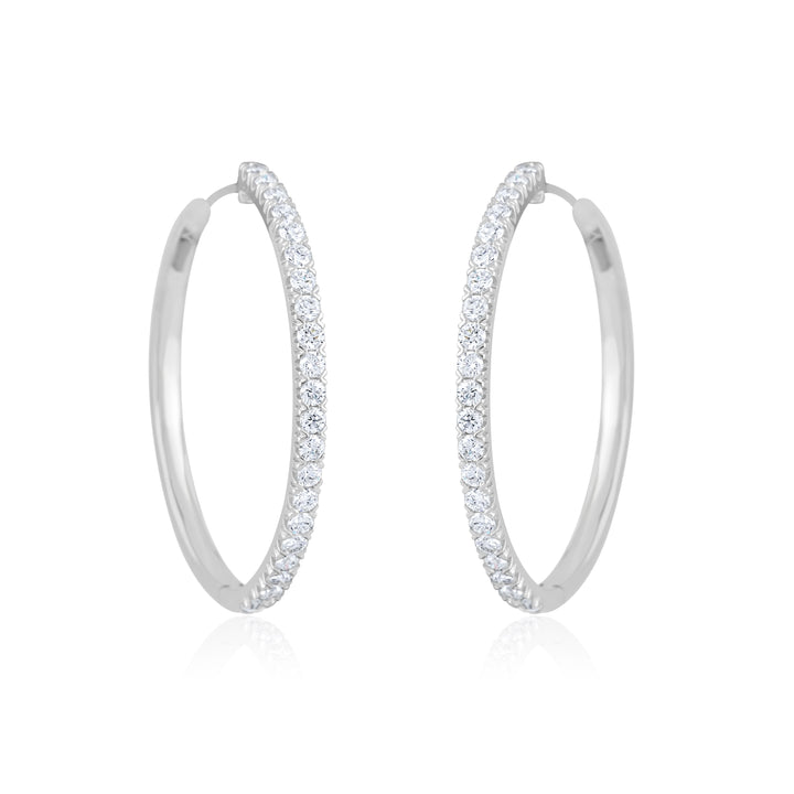 14K White Gold Lab Diamond Hoop Earrings ~ 2 ½ Ct