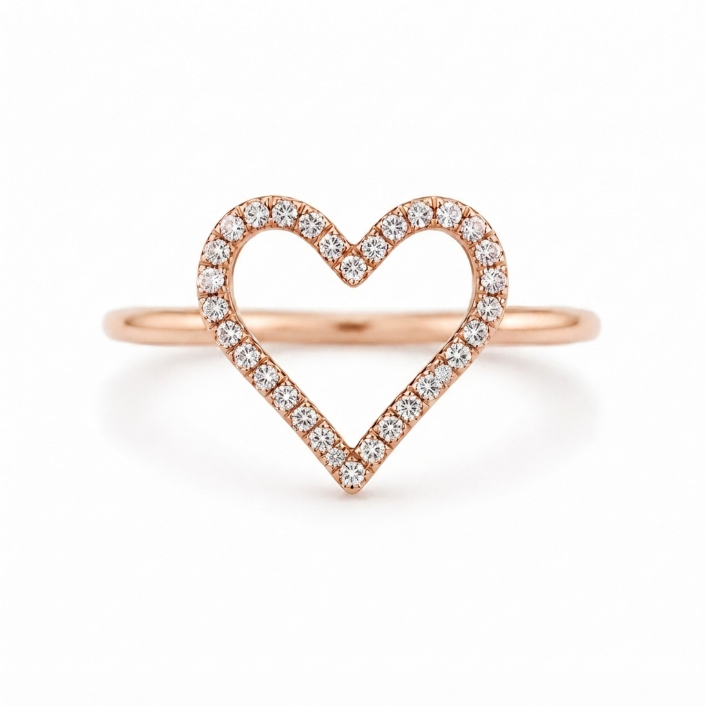 14K Rose Gold Diamond Heart Ring ~ 1/5 Ct