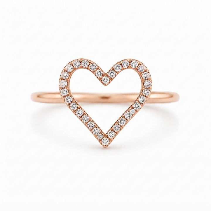 14K Rose Gold Diamond Heart Ring ~ 1/5 Ct