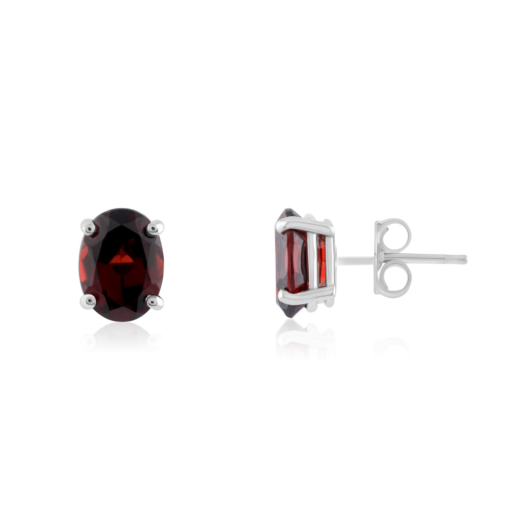 14K White Gold Garnet Stud Earrings ~ 3.20 Ct