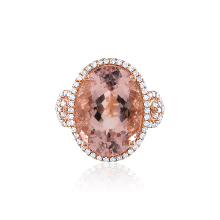 14K Rose Gold Diamond Halo Morganite Statement Ring ~ 15 Ct
