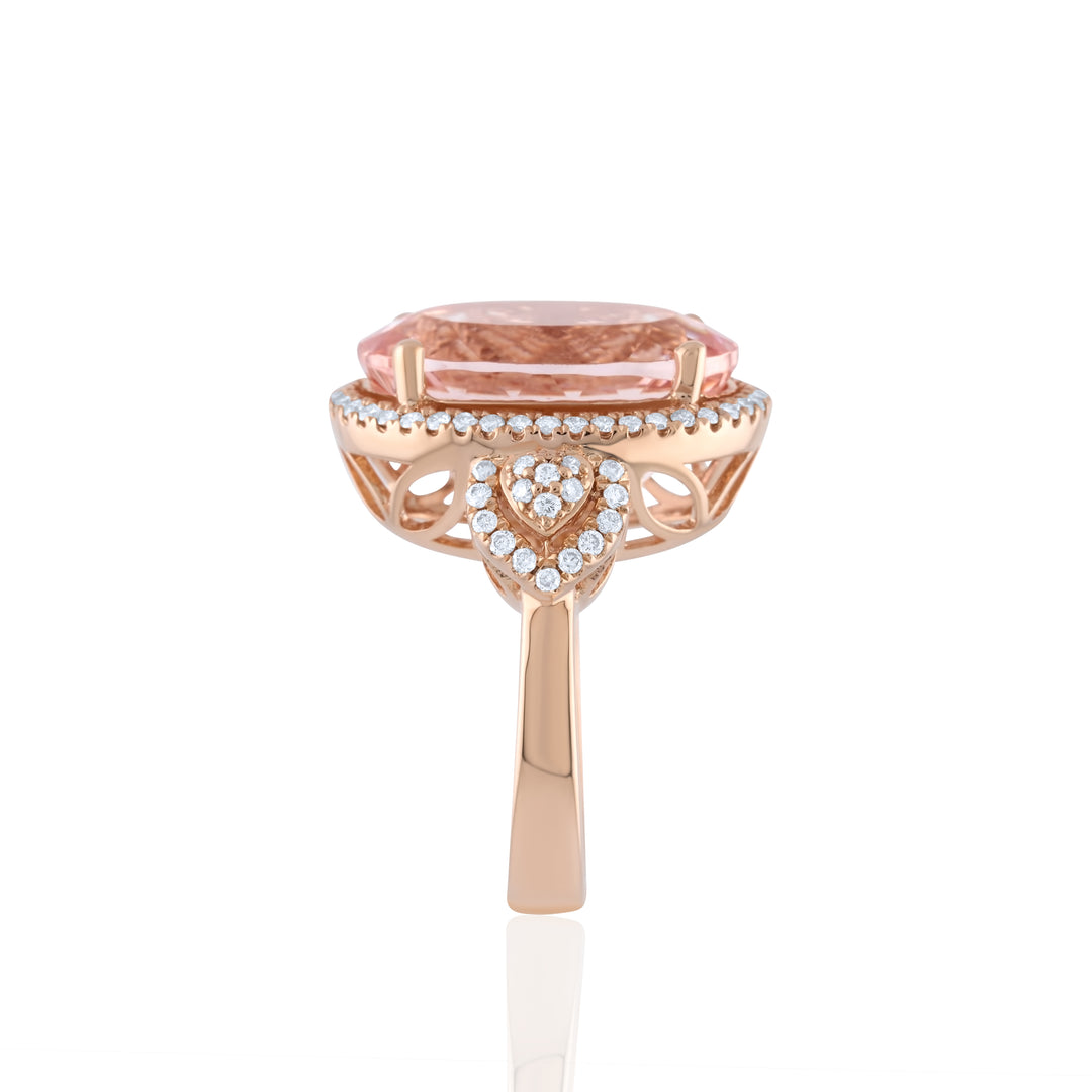 14K Rose Gold Diamond Halo Morganite Statement Ring ~ 15 Ct