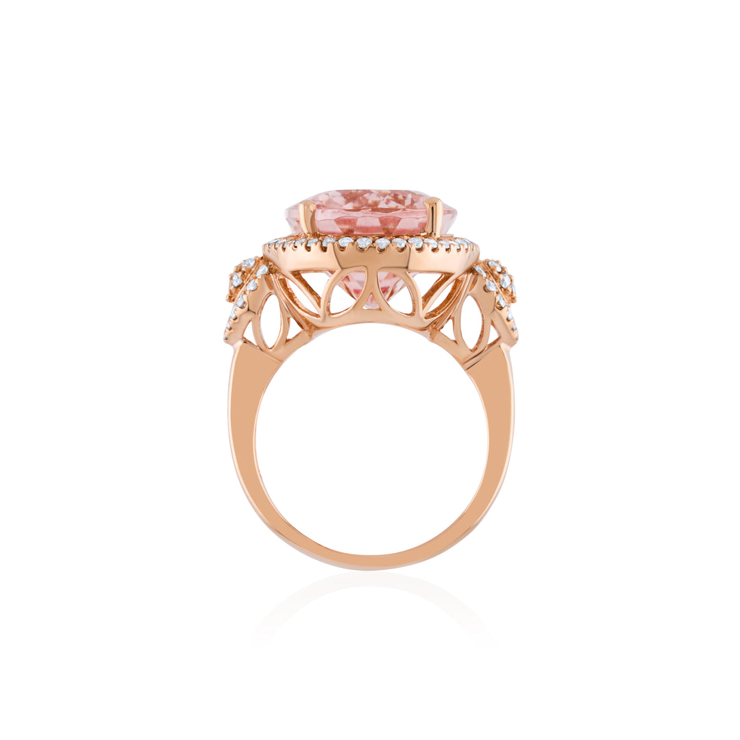 14K Rose Gold Diamond Halo Morganite Statement Ring ~ 15 Ct