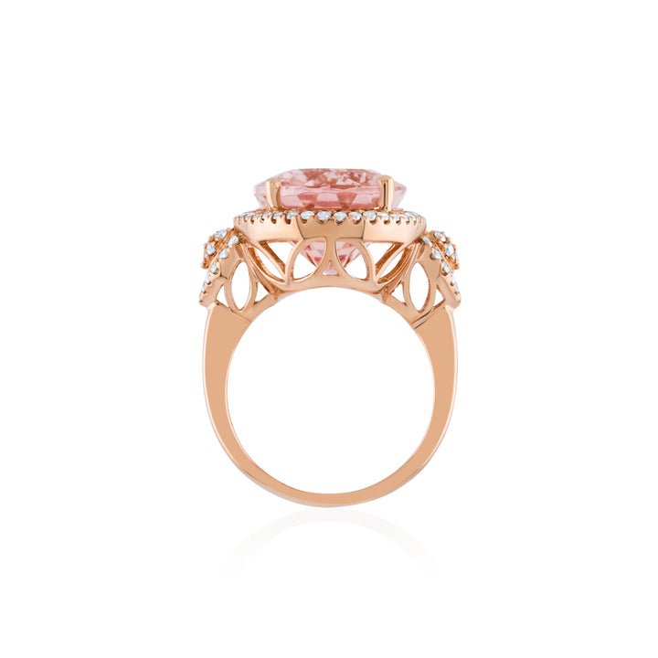 14K Rose Gold Diamond Halo Morganite Statement Ring ~ 15 Ct