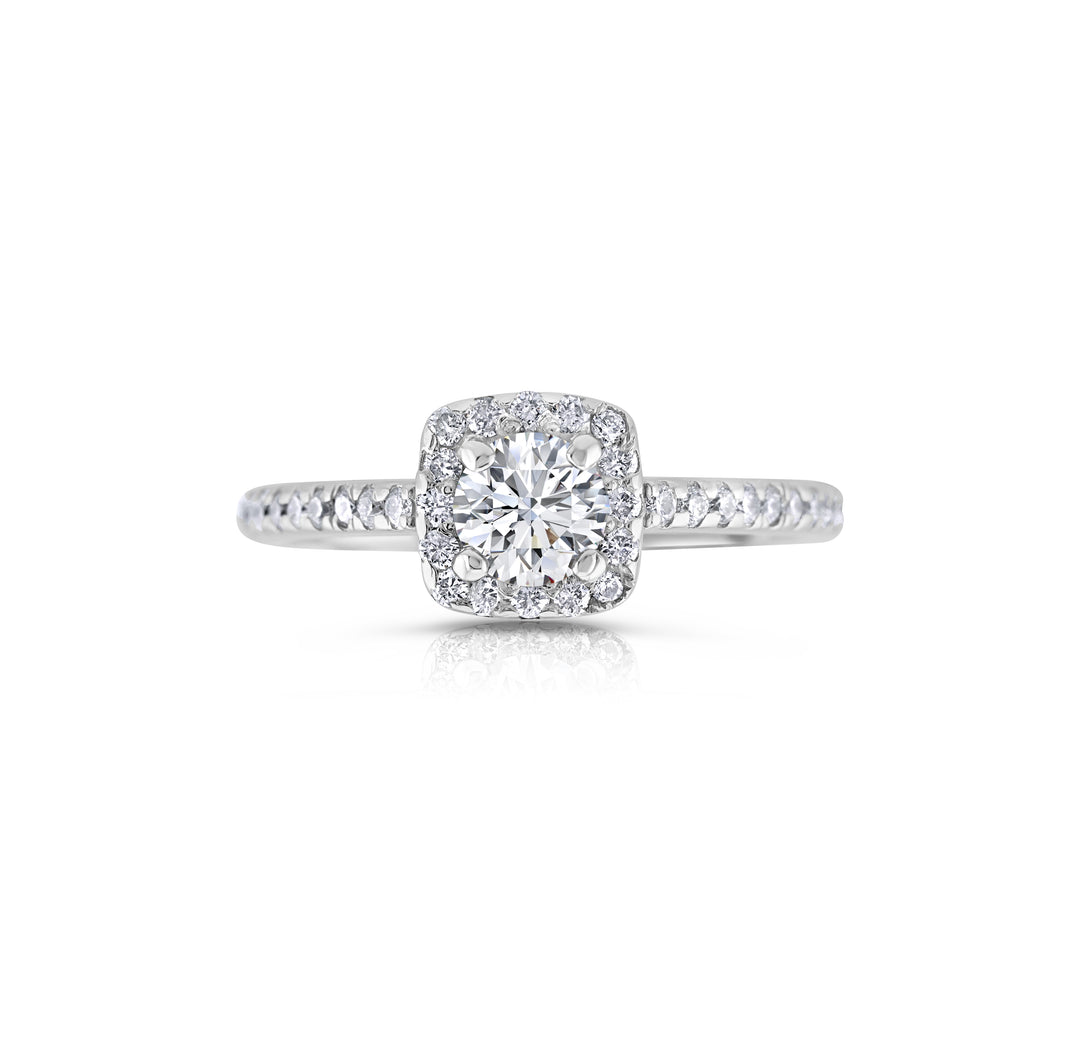14K White Gold Round Diamond Halo Engagement Ring ~ 1.05 Ct