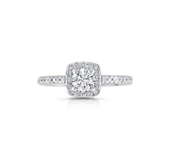 14K White Gold Round Diamond Halo Engagement Ring ~ 1.05 Ct