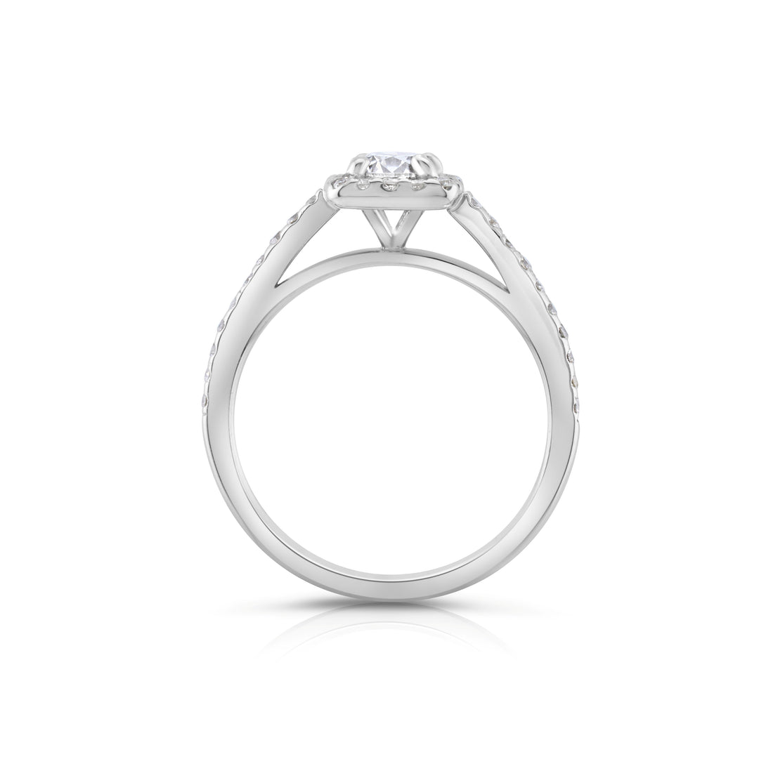 14K White Gold Round Diamond Halo Engagement Ring ~ 1.05 Ct