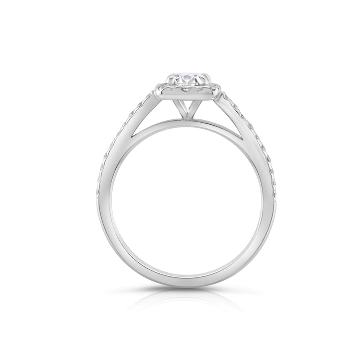 14K White Gold Round Diamond Halo Engagement Ring ~ 1.05 Ct