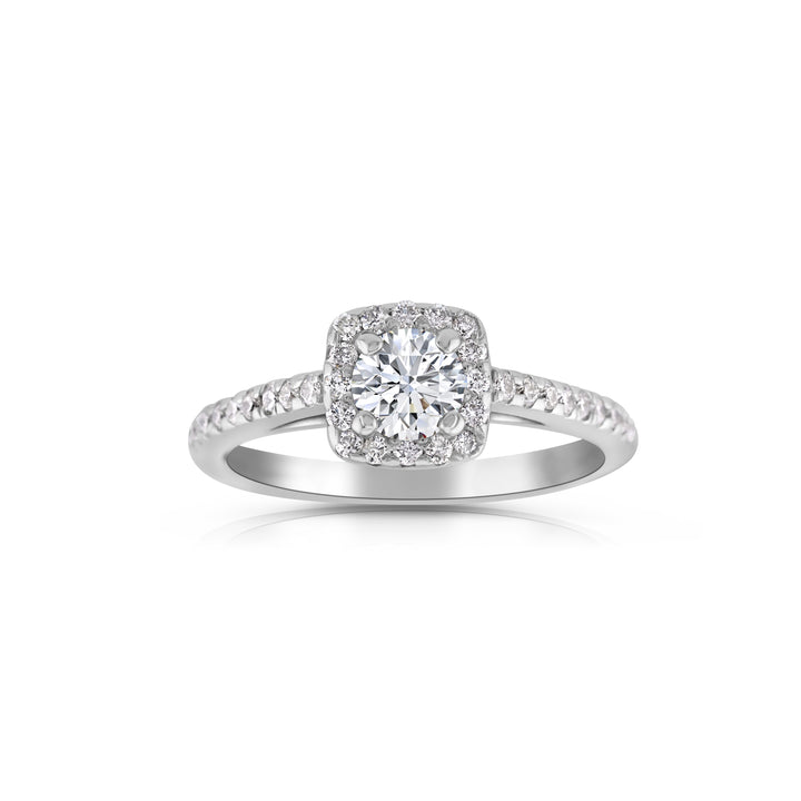 14K White Gold Round Diamond Halo Engagement Ring ~ 1.05 Ct