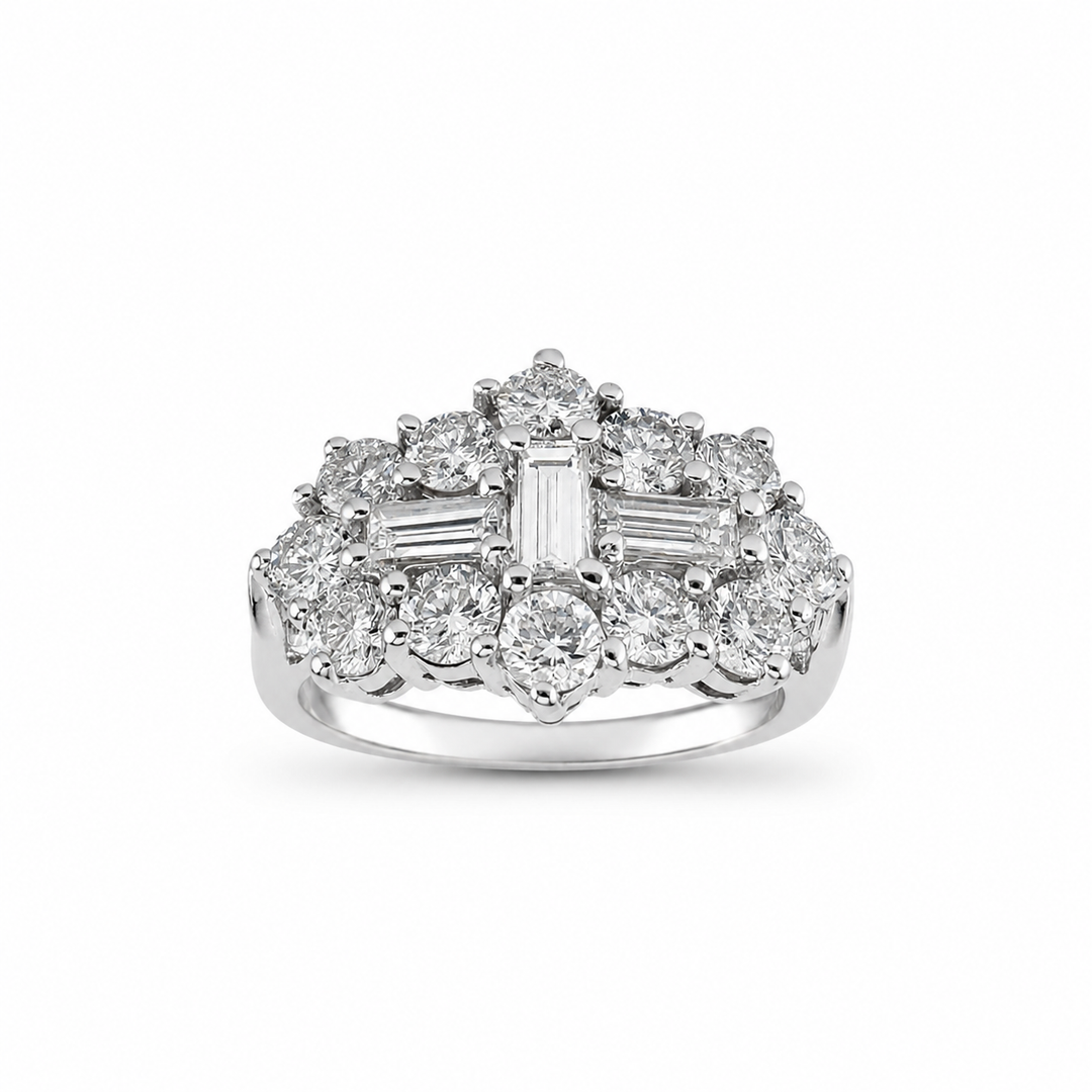 14K White Gold Vintage-Inspired Diamond Cluster Ring ~ 2 Ct