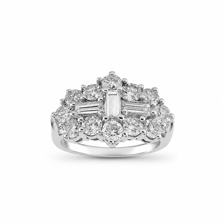 14K White Gold Vintage-Inspired Diamond Cluster Ring ~ 2 Ct