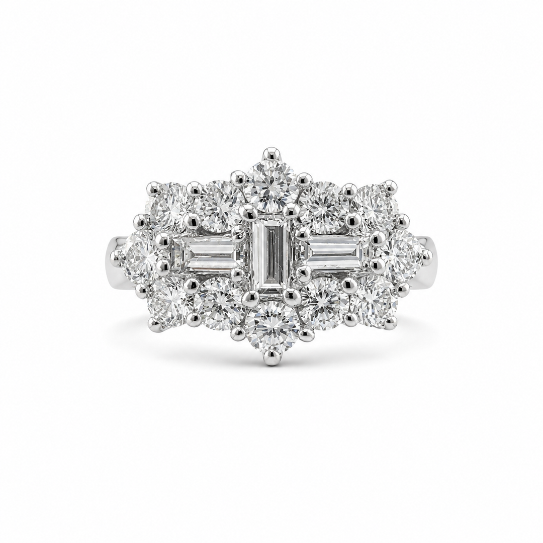 14K White Gold Vintage-Inspired Diamond Cluster Ring ~ 2 Ct
