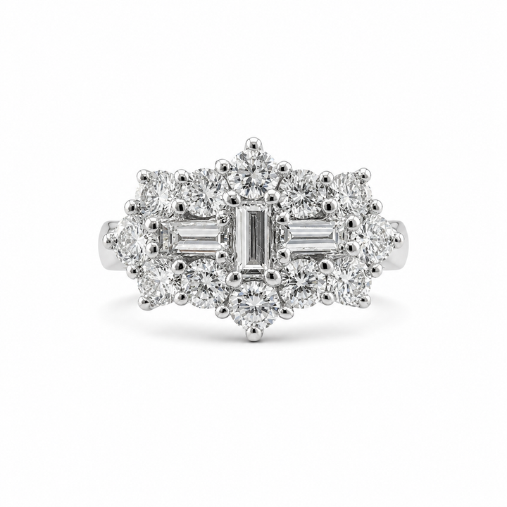 14K White Gold Vintage-Inspired Diamond Cluster Ring ~ 2 Ct