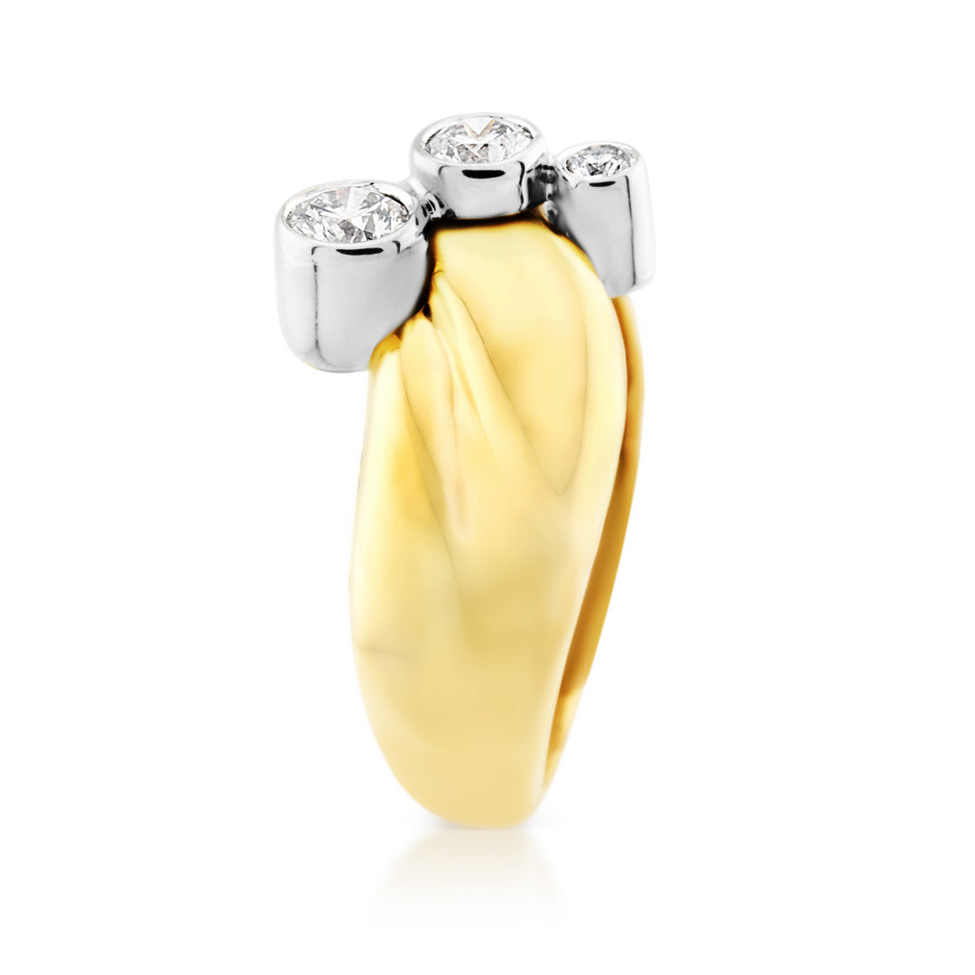 14K Yellow & White Gold Diamond Crossover Ring 3/4 Ct