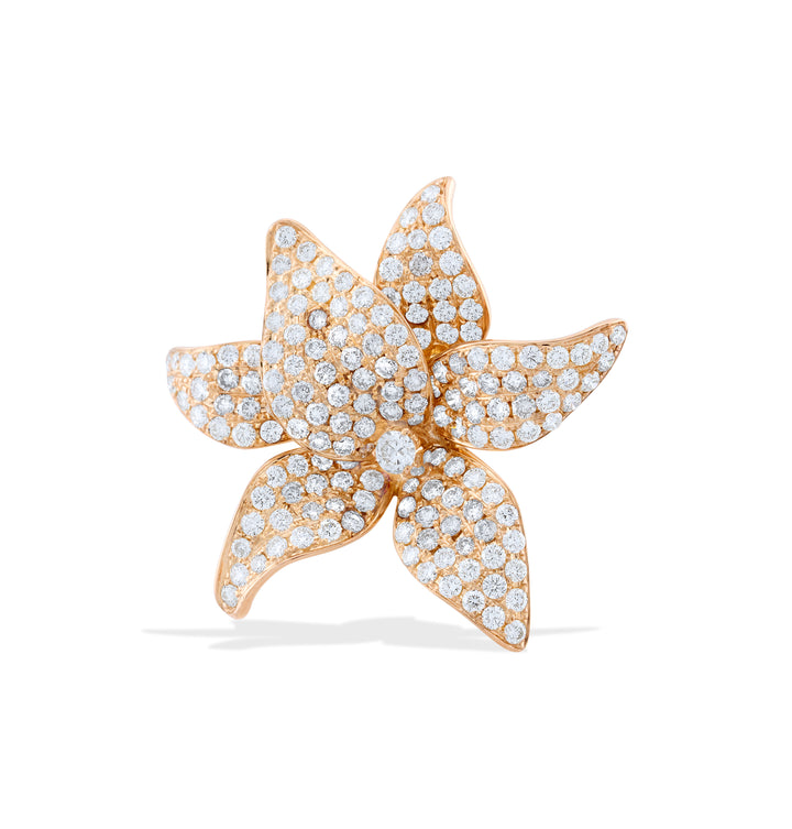 18K Rose Gold Diamond Flower-Shaped Cocktail Ring ~2 ½ Ct