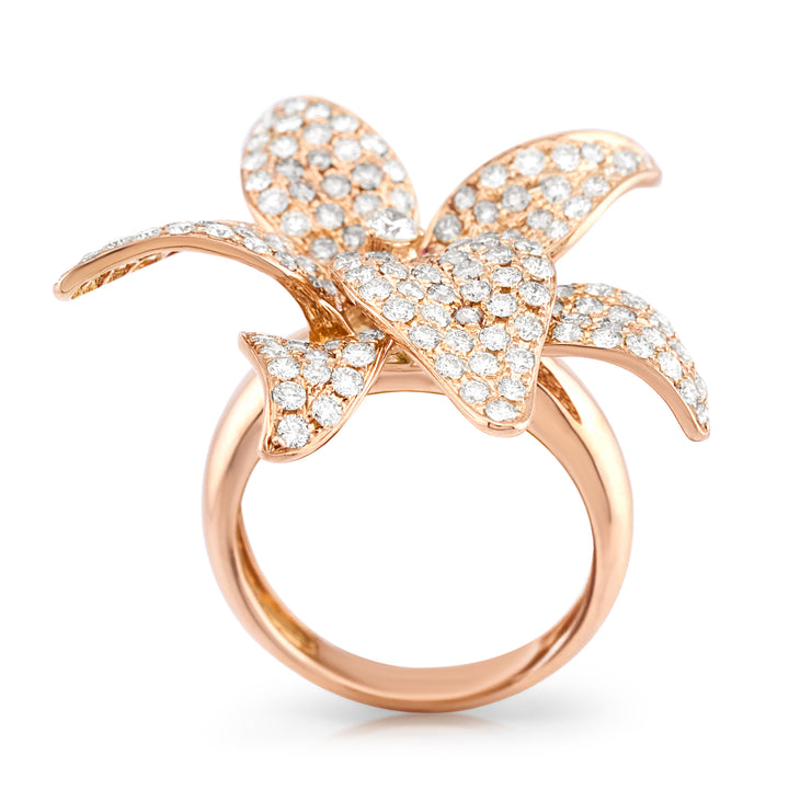 18K Rose Gold Diamond Flower-Shaped Cocktail Ring ~2 ½ Ct