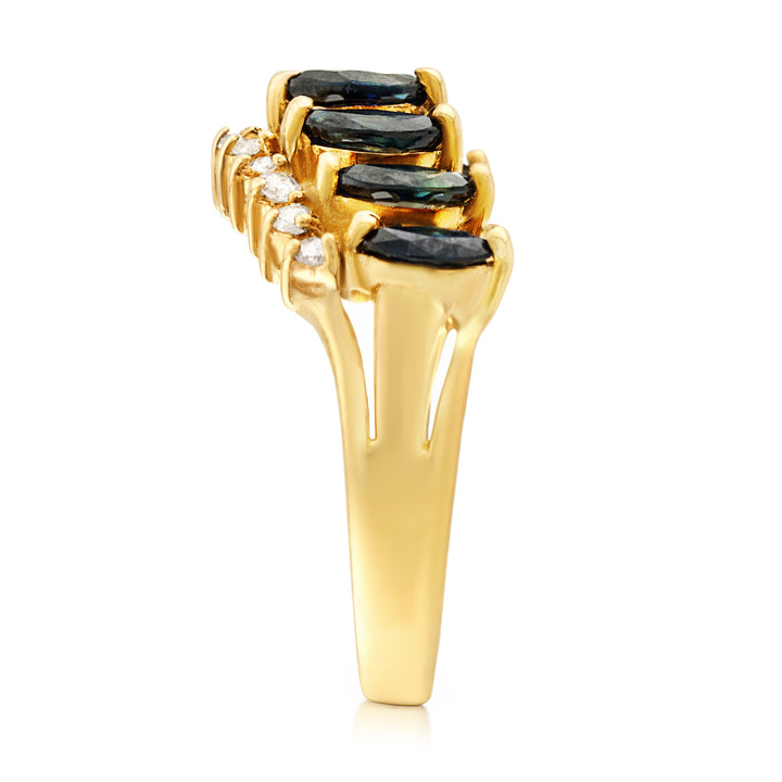 14K Yellow Gold Diamond & Sapphire Crown Inspired Band ~ 1 1/3 Ct