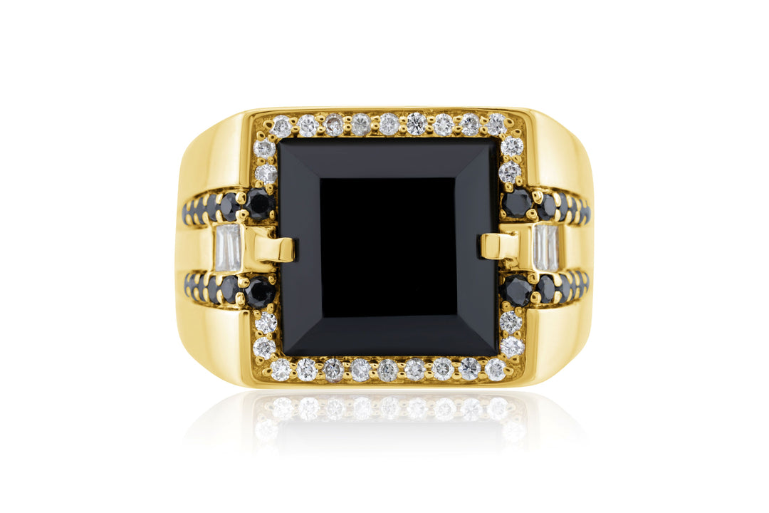 14K Yellow Gold Two-Tone Diamond & Onyx Men’s Ring