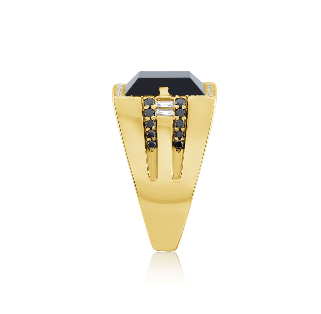 14K Yellow Gold Two-Tone Diamond & Onyx Men’s Ring