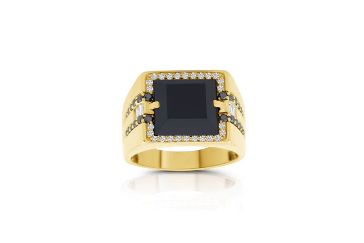 14K Yellow Gold Two-Tone Diamond & Onyx Men’s Ring