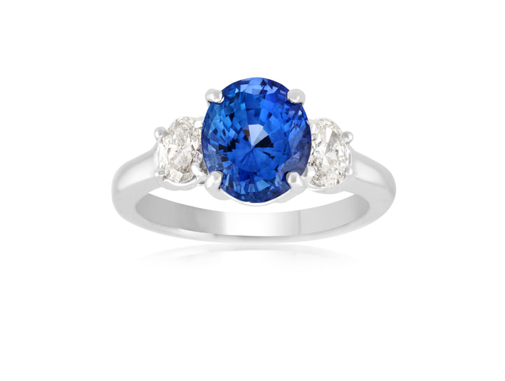 14K White Gold 3-Stone Sapphire & Diamond Ring 3.65 Ct